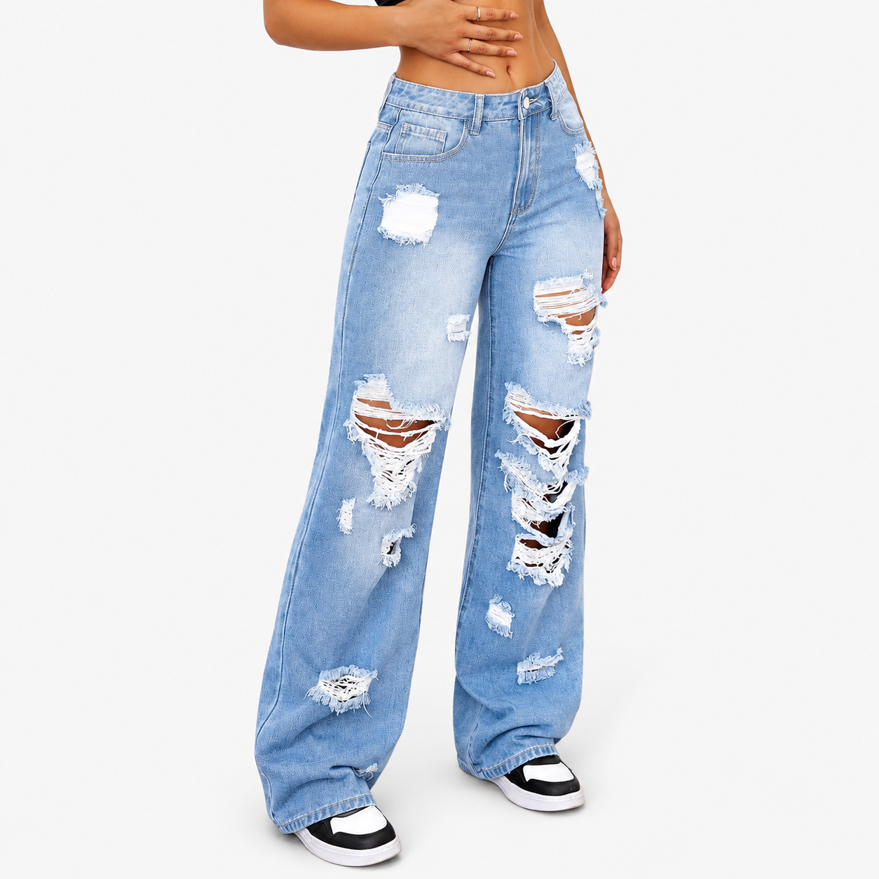 Trendy Washed Ripped Straight Jeans