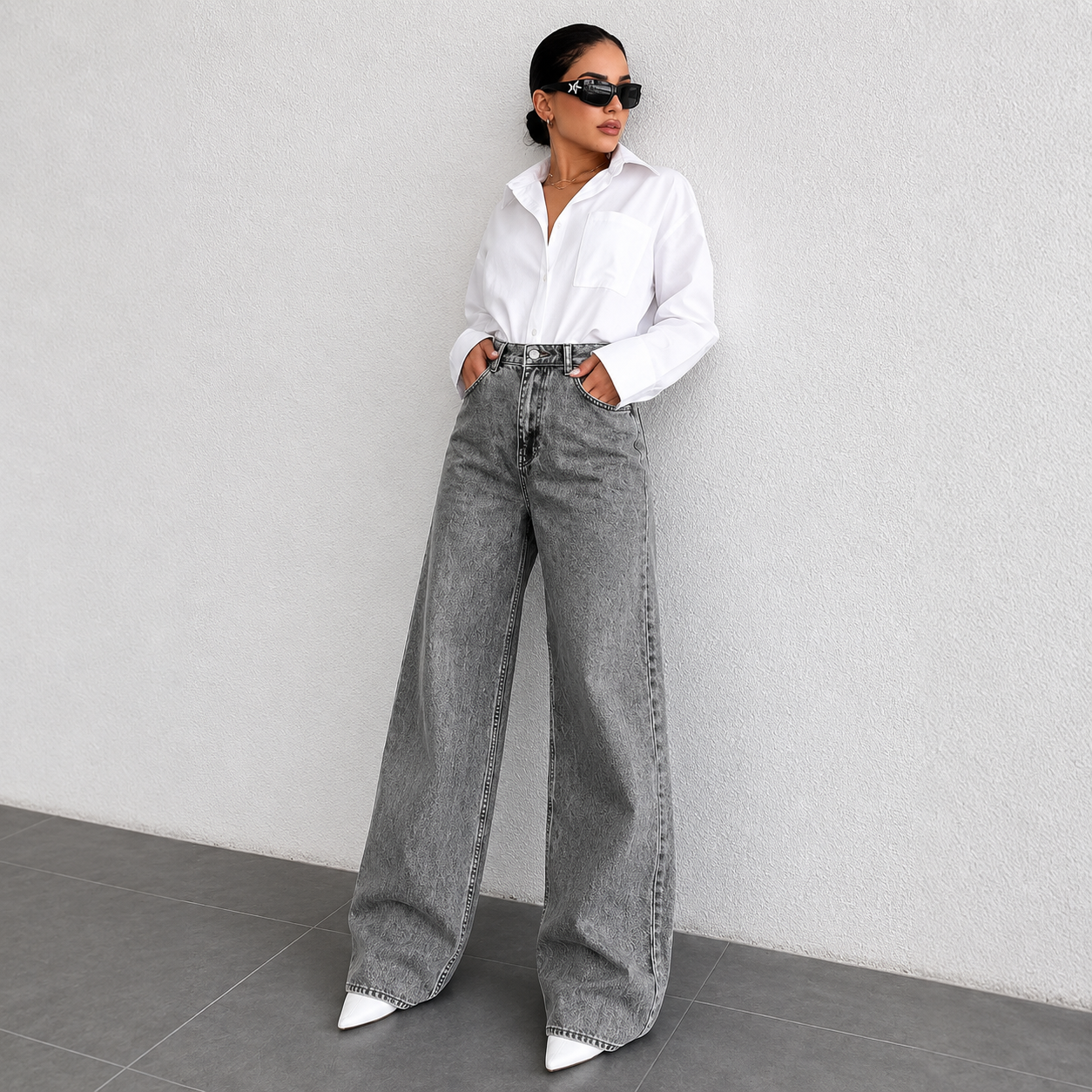 Women’s Silver Gray High-Waist Straight Leg Jeans