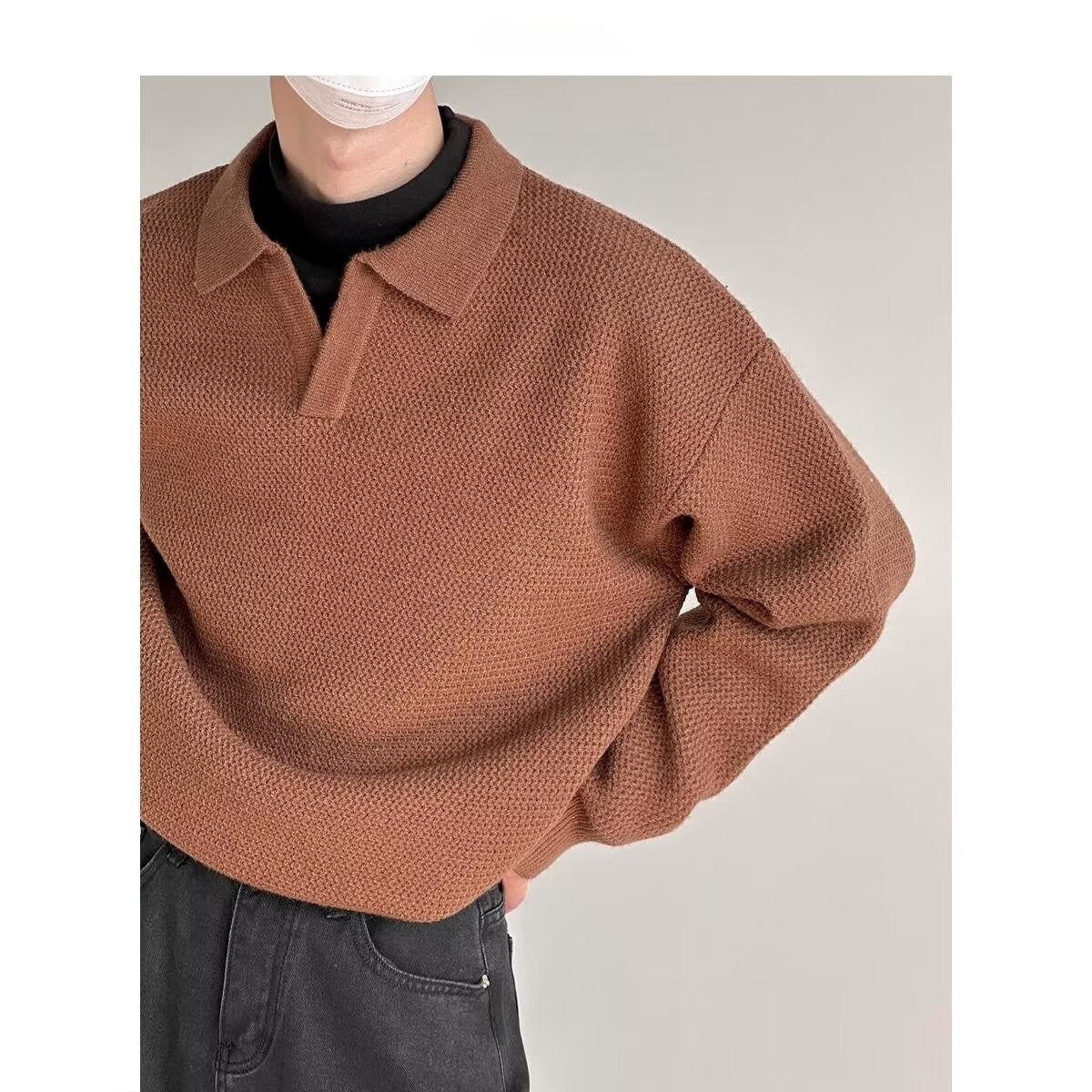 Men’s Solid Color Loose Long Sleeve Shirt