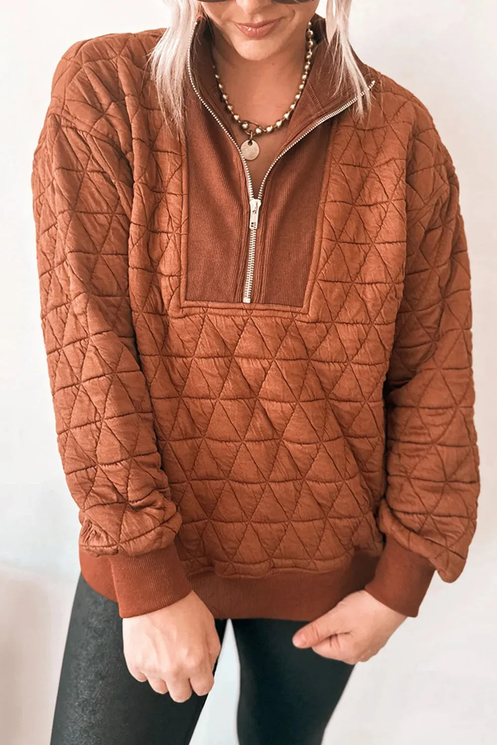 Geometric Quilted Half-Zip Top
