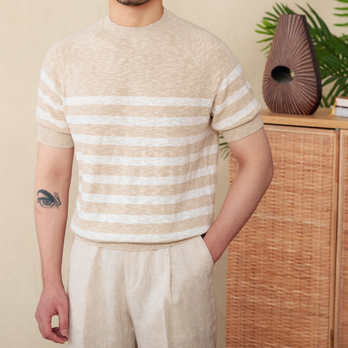 Linen Stripe Knit Tee