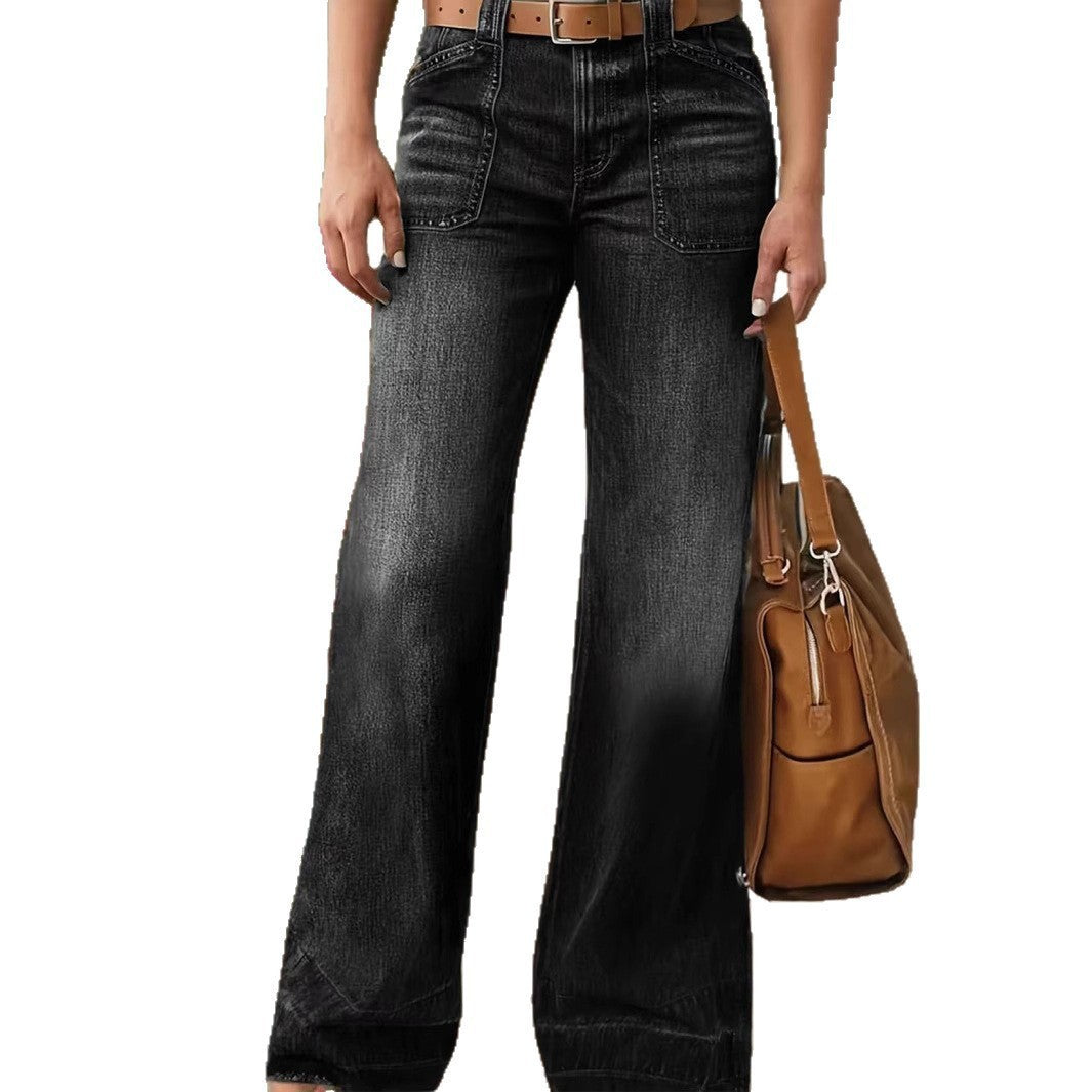 Jeans Women's Autumn And Winter Slimming And Wide Leg Temperament Straight-leg Pants