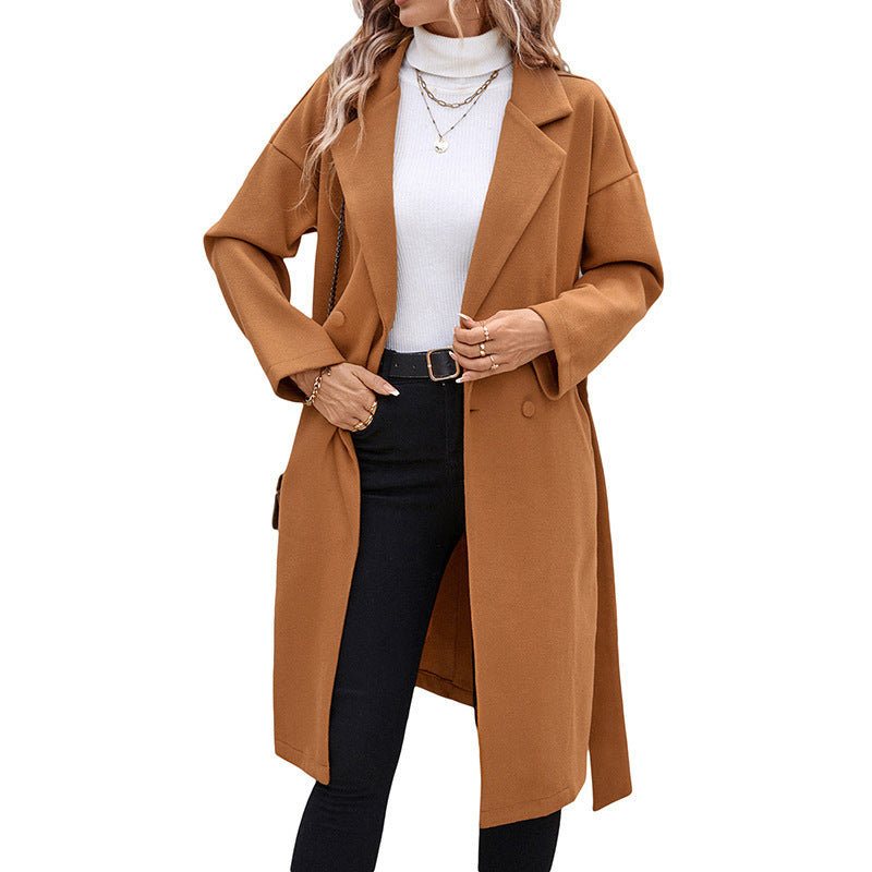 Women's Lace-Up Woolen Coat