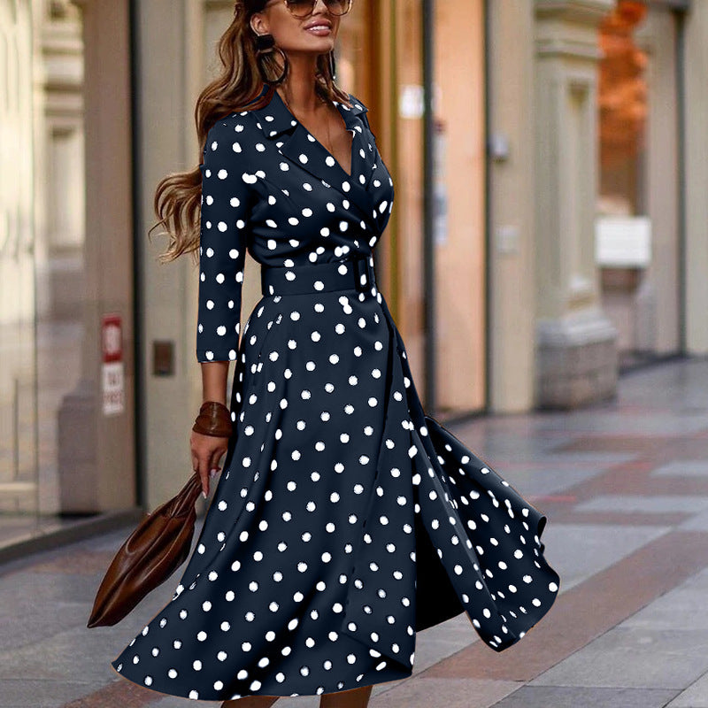 Casual Polka Dot Lapel Fashion Commuter Skirt