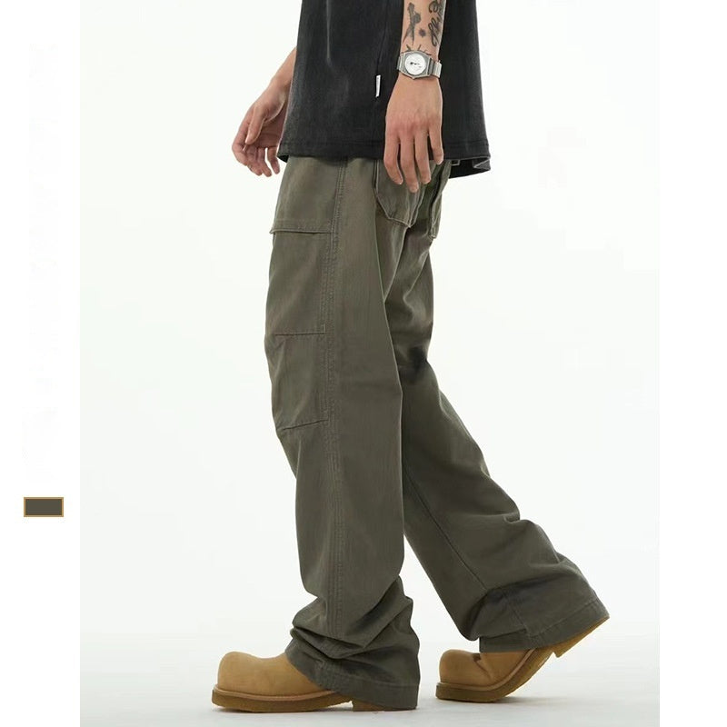 Men’s Trendy Gray-Green Overalls – Casual & Loose-Fit