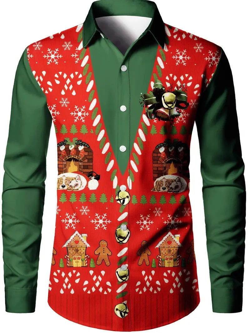 Men’s Digital Print Faux Two-Pieces Shirt