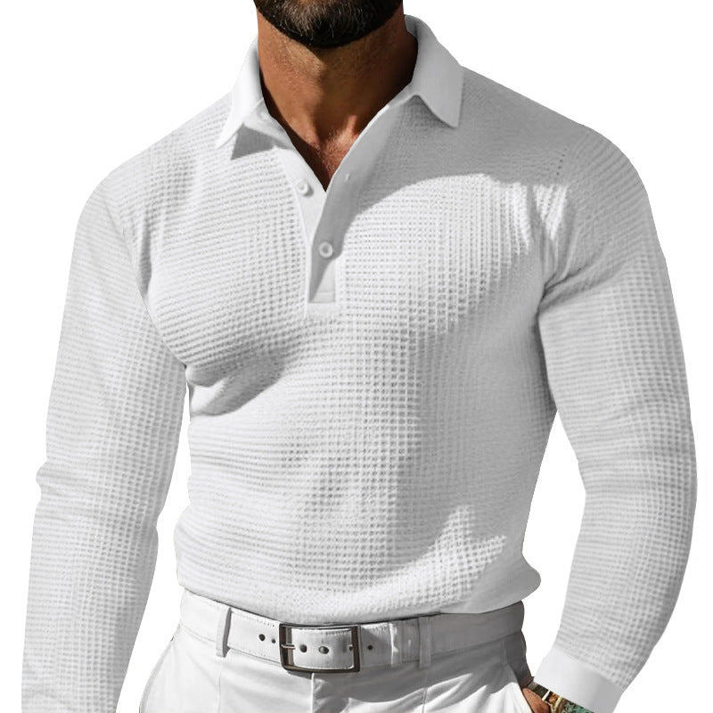 Slim-Fit Lapel Button Long Sleeve Shirt