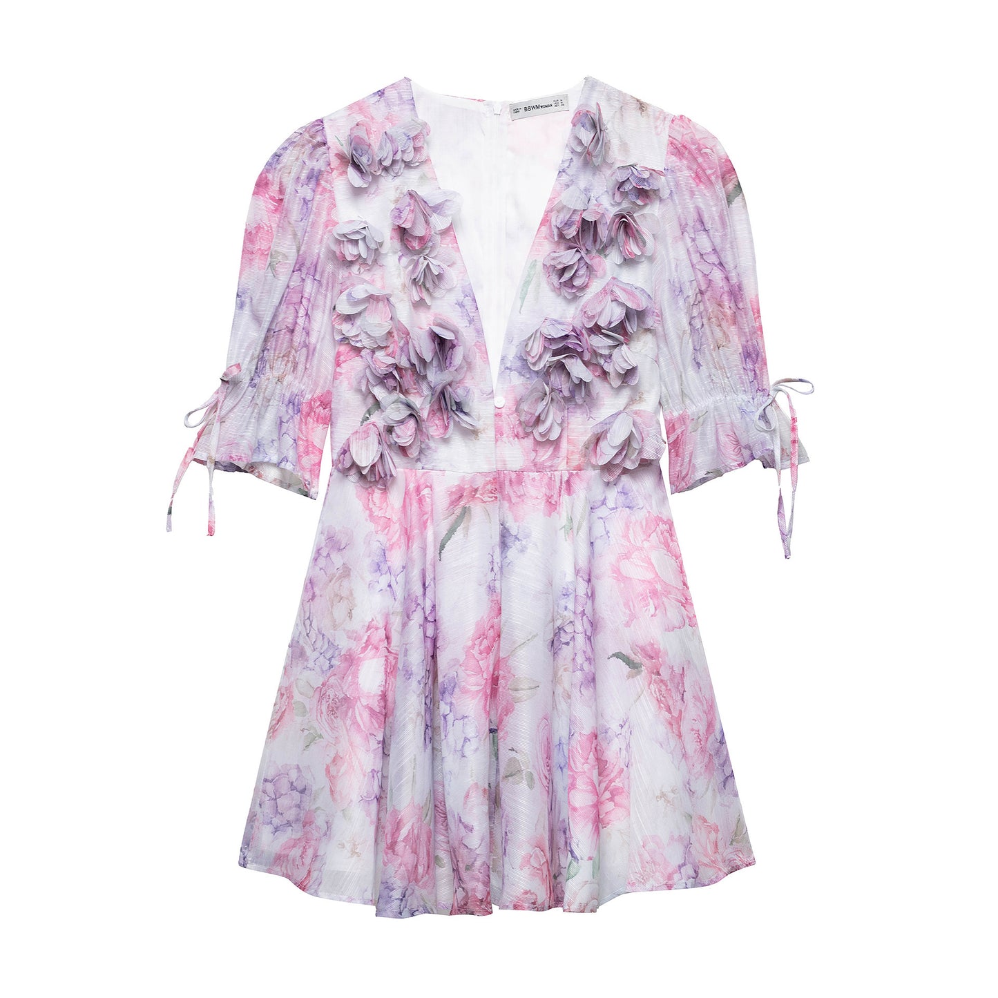 Summer New Sexy V-neck Puff Sleeve Three-dimensional Flower Waist-tight Dress