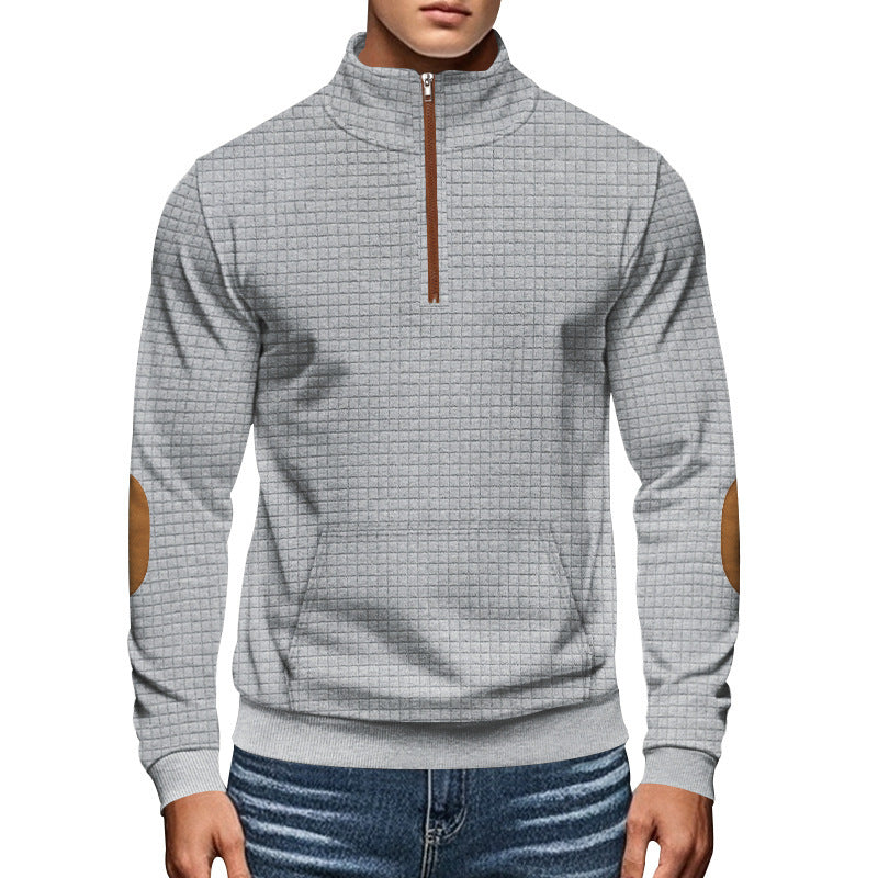 Plaid Half-Zip Stand Collar Jacket