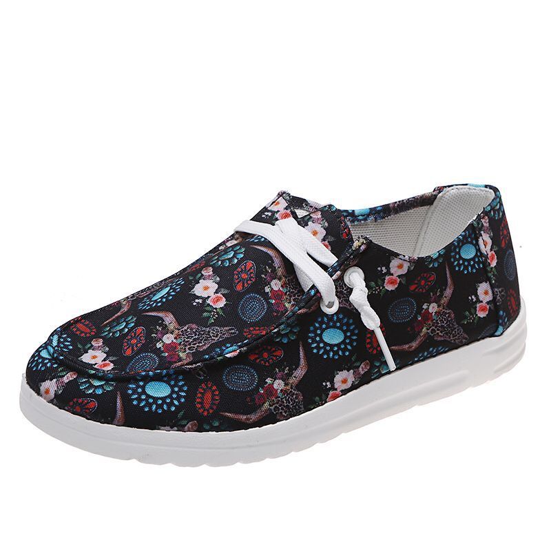 Loafers dames, zonnebloemprint, platte, casual canvas schoenen, zonder veters, gemakkelijke schoenen.