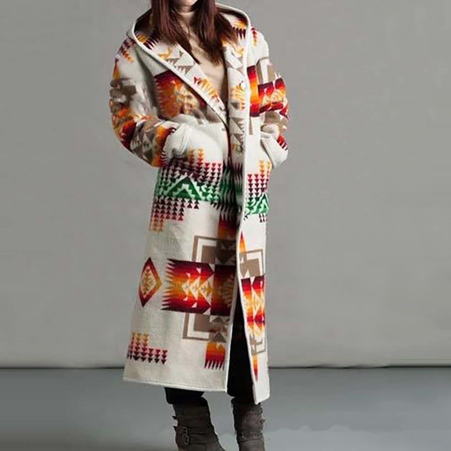 Printed Pocket Long Coat