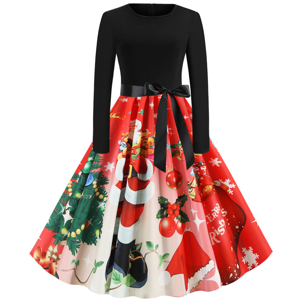 Christmas Autumn And Winter Elegant Retro Casual A- Line Large Hem Dress