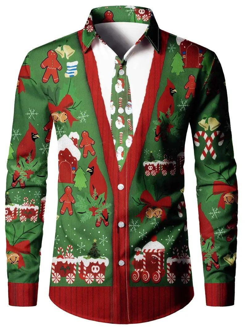 Men’s Digital Print Faux Two-Pieces Shirt