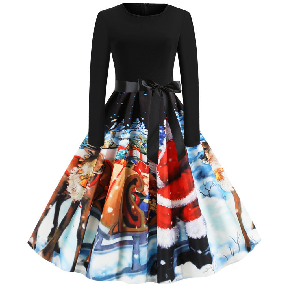 Christmas Autumn And Winter Elegant Retro Casual A- Line Large Hem Dress