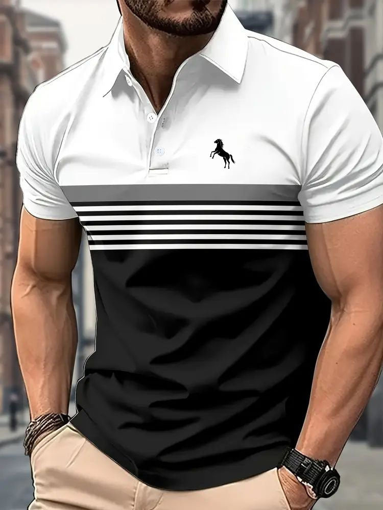 Men’s Striped Color-Block Golf Polo