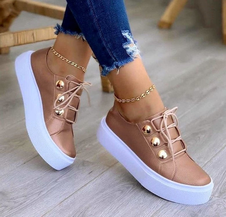 Veterschoenen, platte sneakers, dames, met nagels, casual schoenen