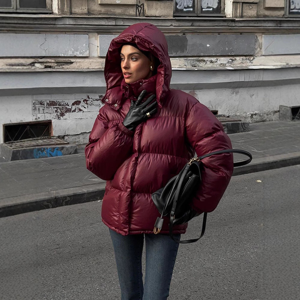 Graceful Stand Collar Hooded Jacket