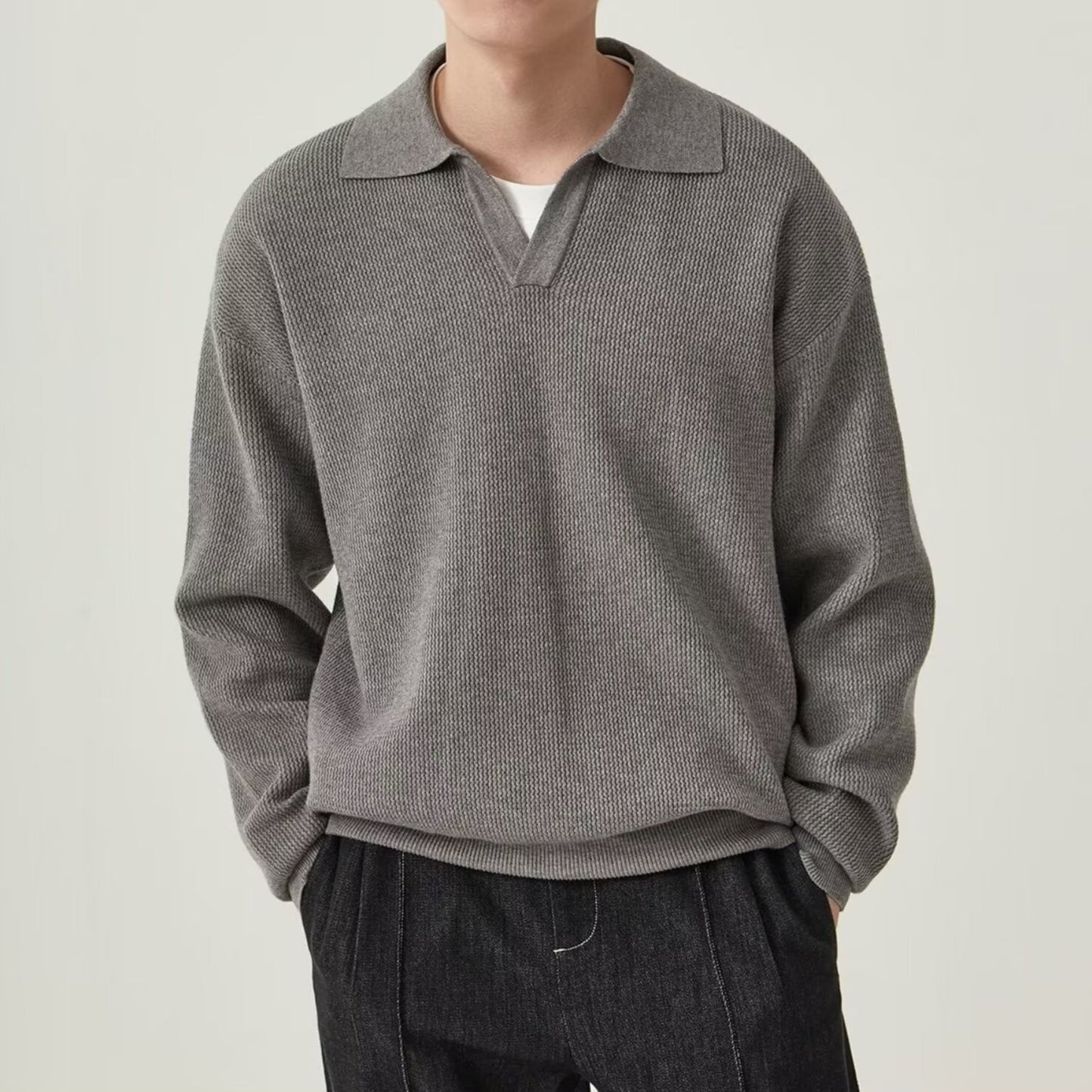Men’s Solid Color Loose Long Sleeve Shirt