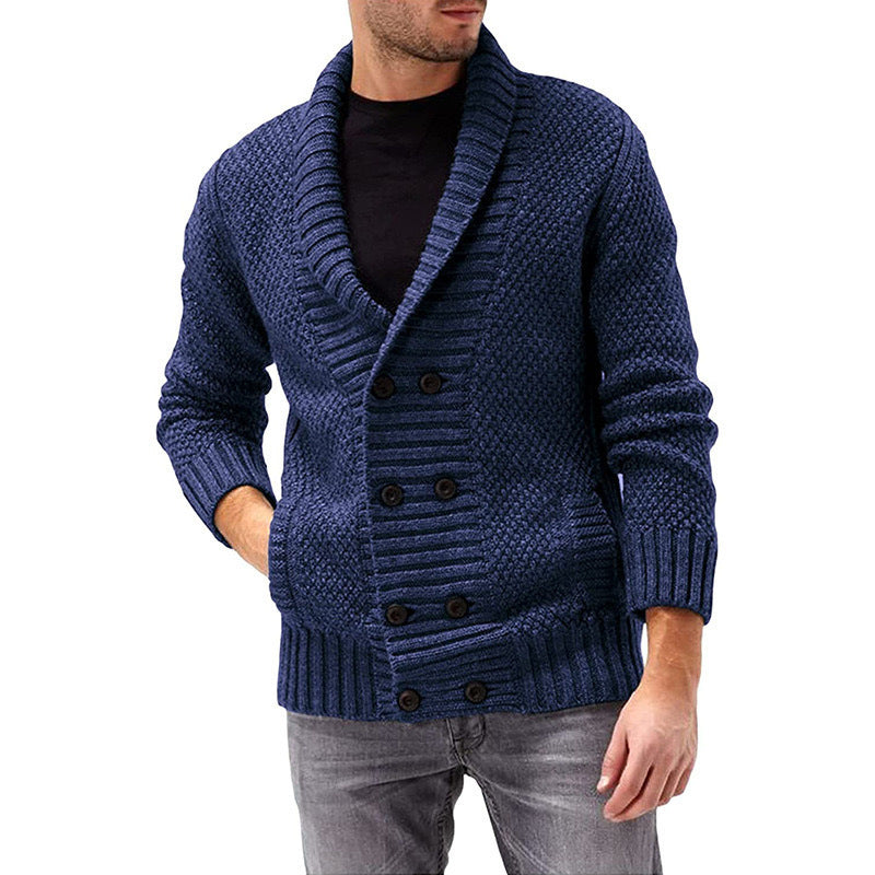 Men’s Solid Color Lapel Sweater