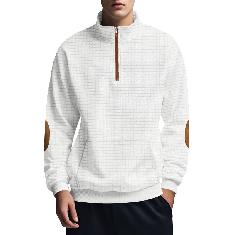 Plaid Half-Zip Stand Collar Jacket