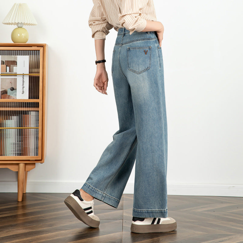 Women's Embroidered Jeans Cropped Wide-leg Pants