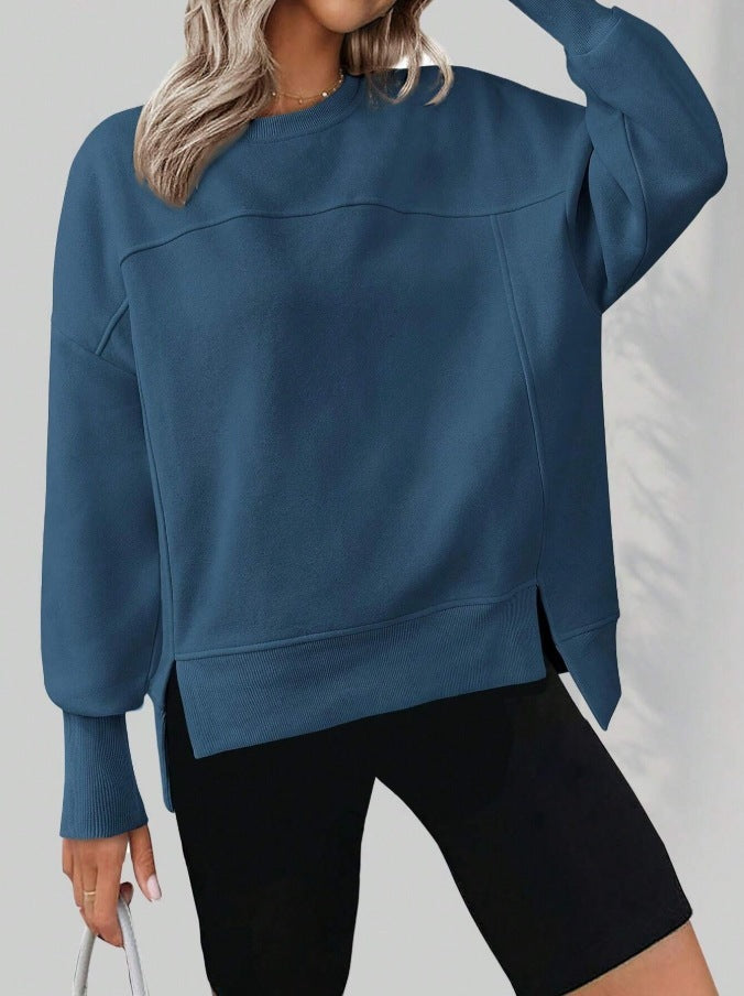 European And American Autumn And Winter Round Neck Long Sleeve Split Casual Loose Sweatshirt