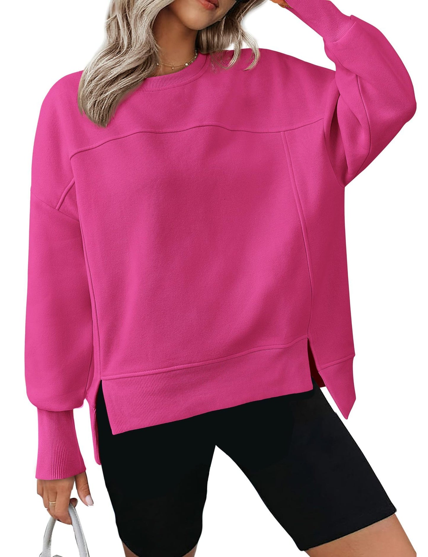 European And American Autumn And Winter Round Neck Long Sleeve Split Casual Loose Sweatshirt
