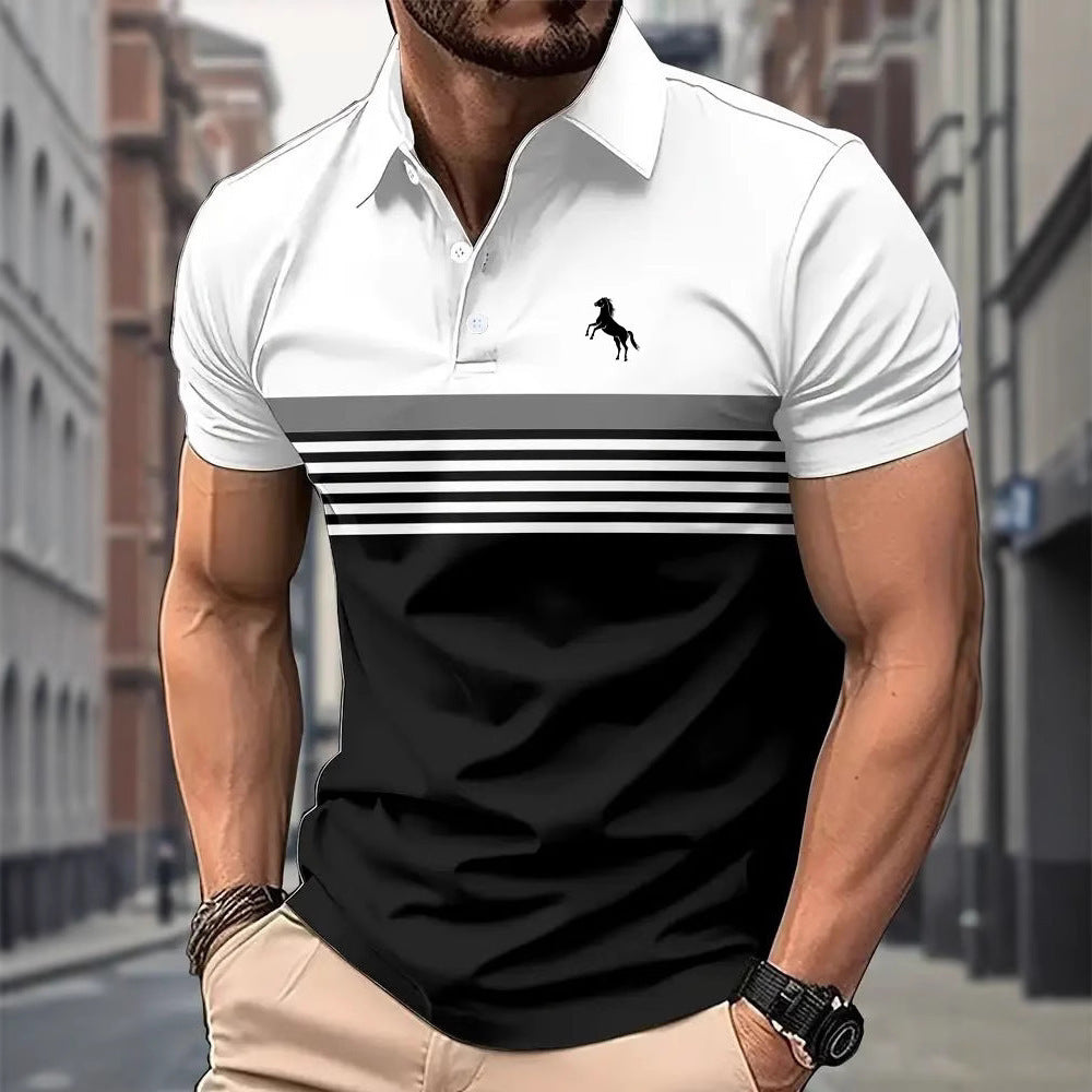 Men’s Striped Color-Block Golf Polo