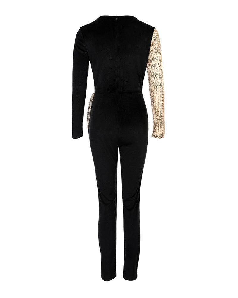 Women's Fashion Temperament Commute High Waist Sequined Jumpsuit