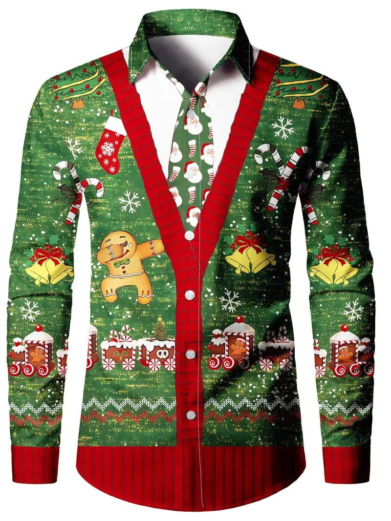 Men’s Digital Print Faux Two-Pieces Shirt