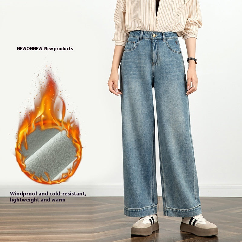 Women's Embroidered Jeans Cropped Wide-leg Pants