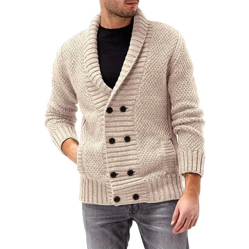 Men’s Solid Color Lapel Sweater