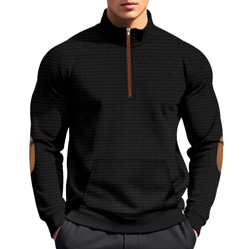 Plaid Half-Zip Stand Collar Jacket