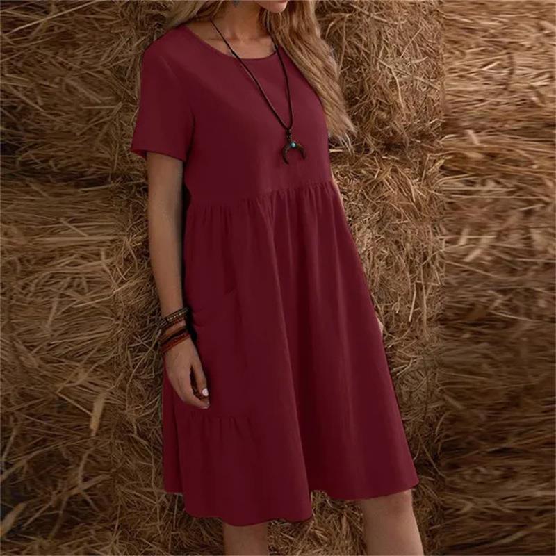Summer Cotton And Linen Loose Fashion Round Neck Dress