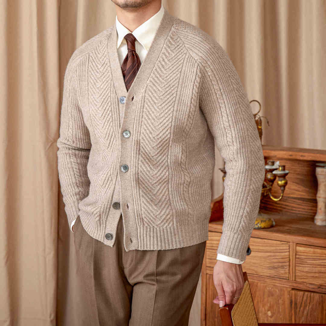 V-neck Jacquard Knitted Cardigan