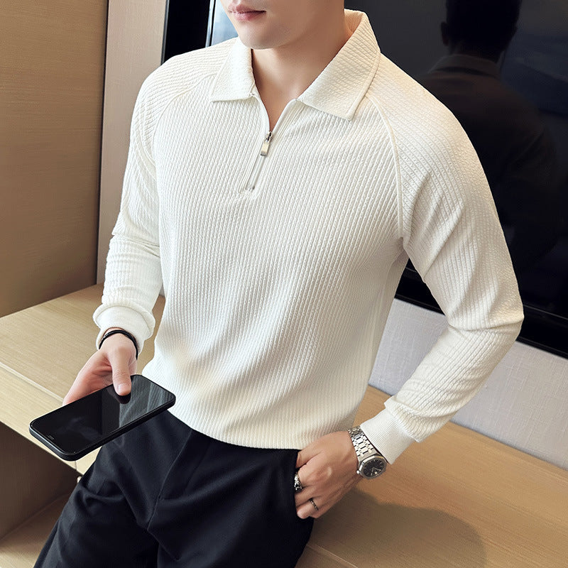 Men’s Seersucker Half-Zip Polo Shirt