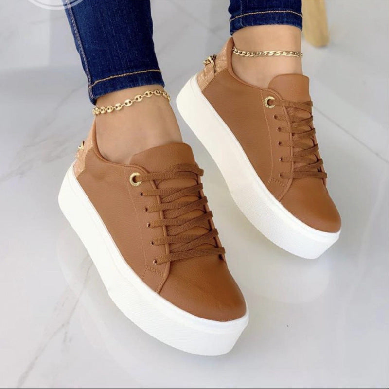 Vlakke schoenen met ketting en vetersluiting, dames casual sportschoenen