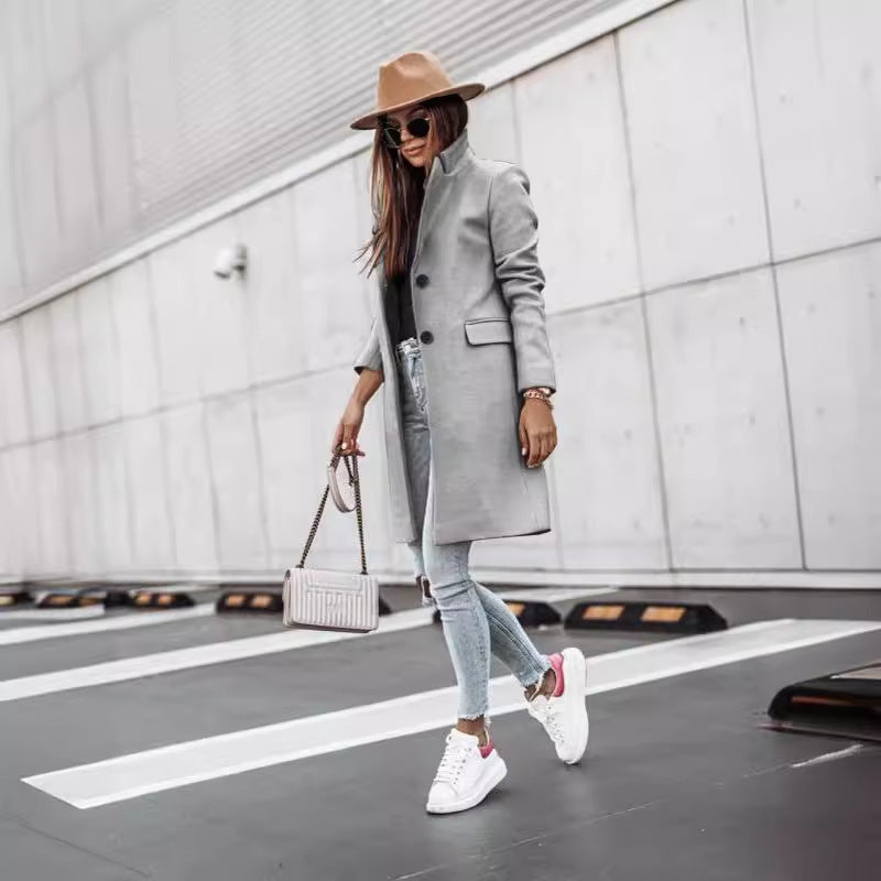 Women’s Simple Button Woolen Coat