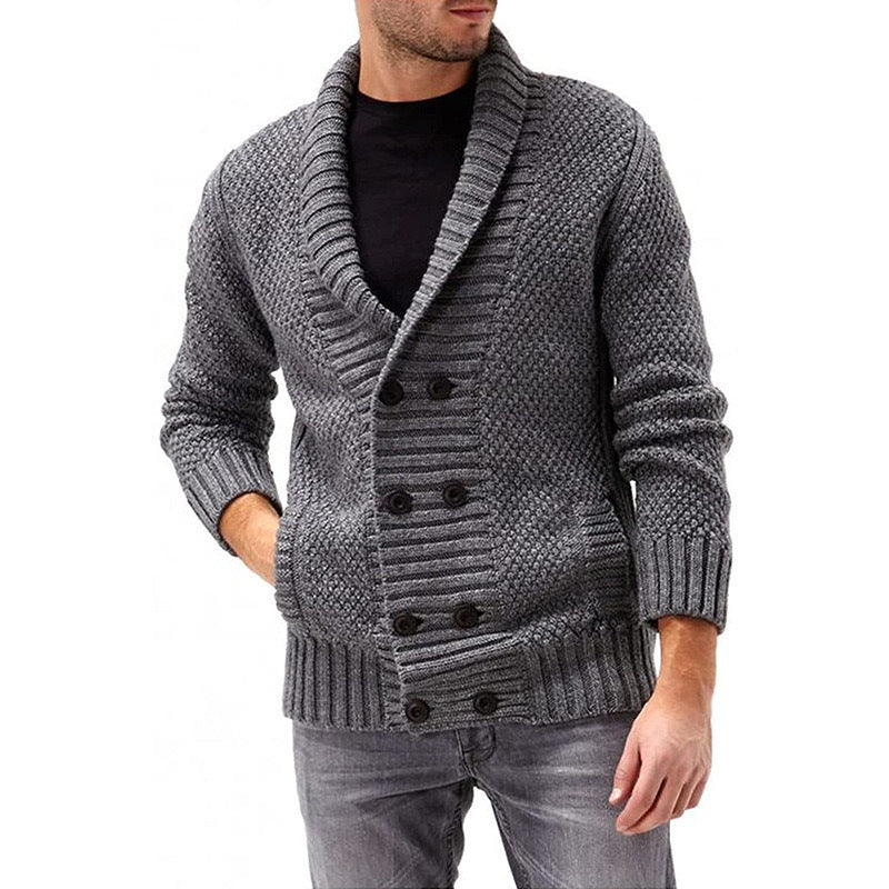 Men’s Solid Color Lapel Sweater