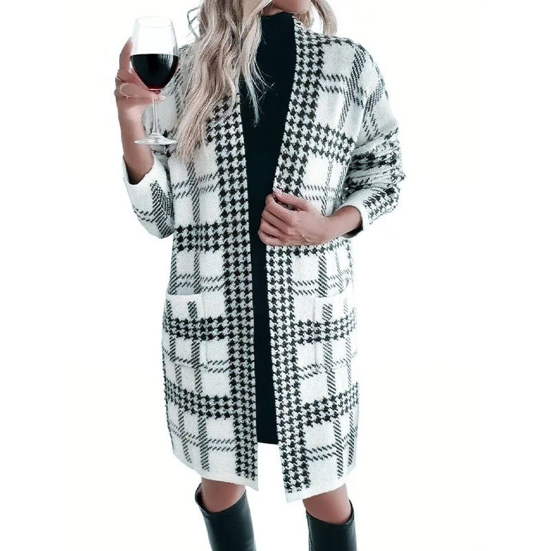 Houndstooth Long Knit Jacket