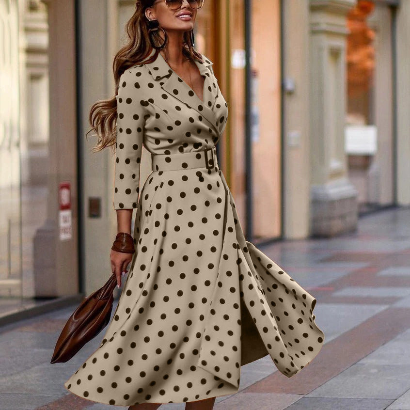 Casual Polka Dot Lapel Fashion Commuter Skirt