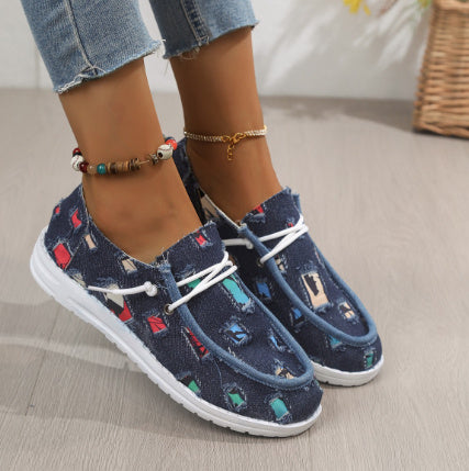 Loafers dames, zonnebloemprint, platte, casual canvas schoenen, zonder veters, gemakkelijke schoenen.