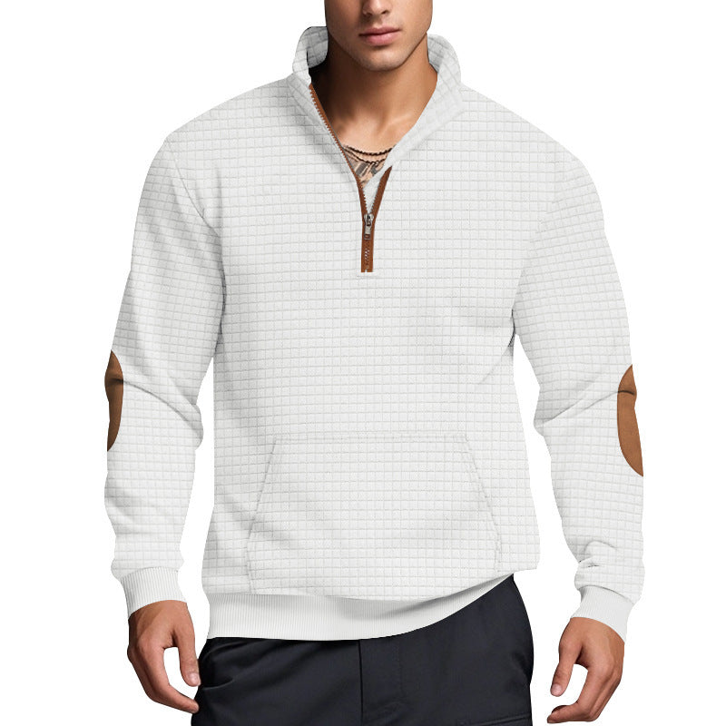 Plaid Half-Zip Stand Collar Jacket