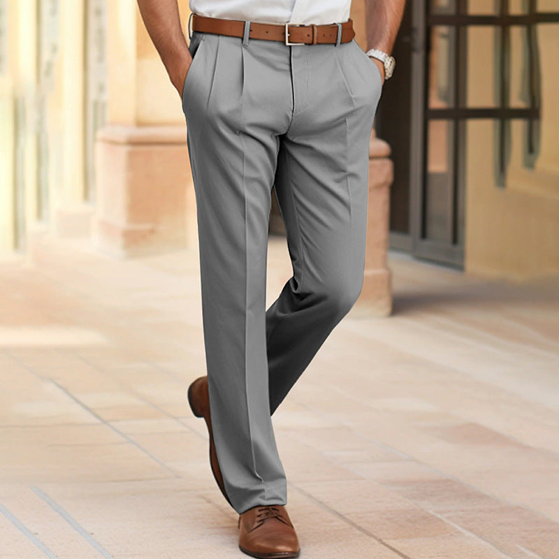 Men’s Mid-Waist Straight-Leg Suit Pants