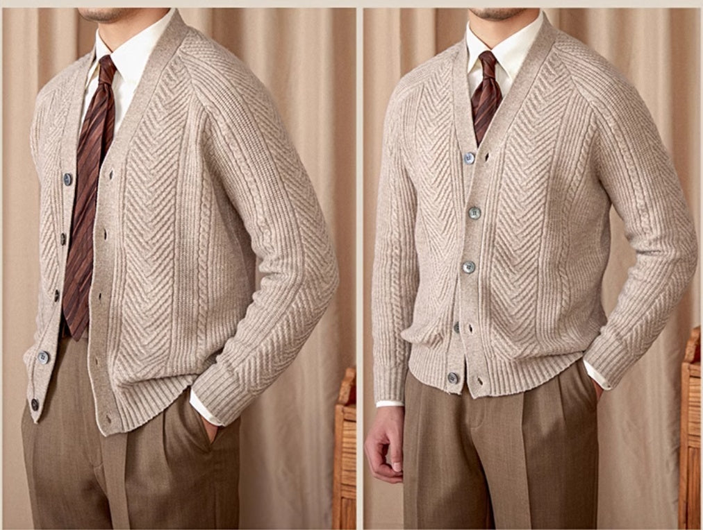 V-neck Jacquard Knitted Cardigan