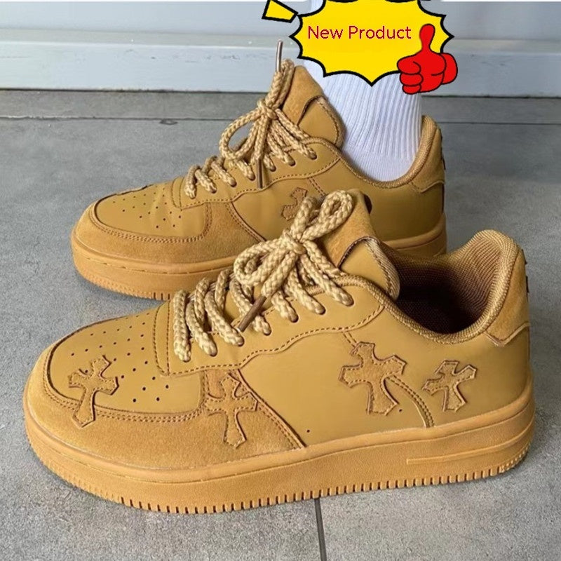 Weizenfarbene Damen-Sneaker im Retro-Stil mit Plateau