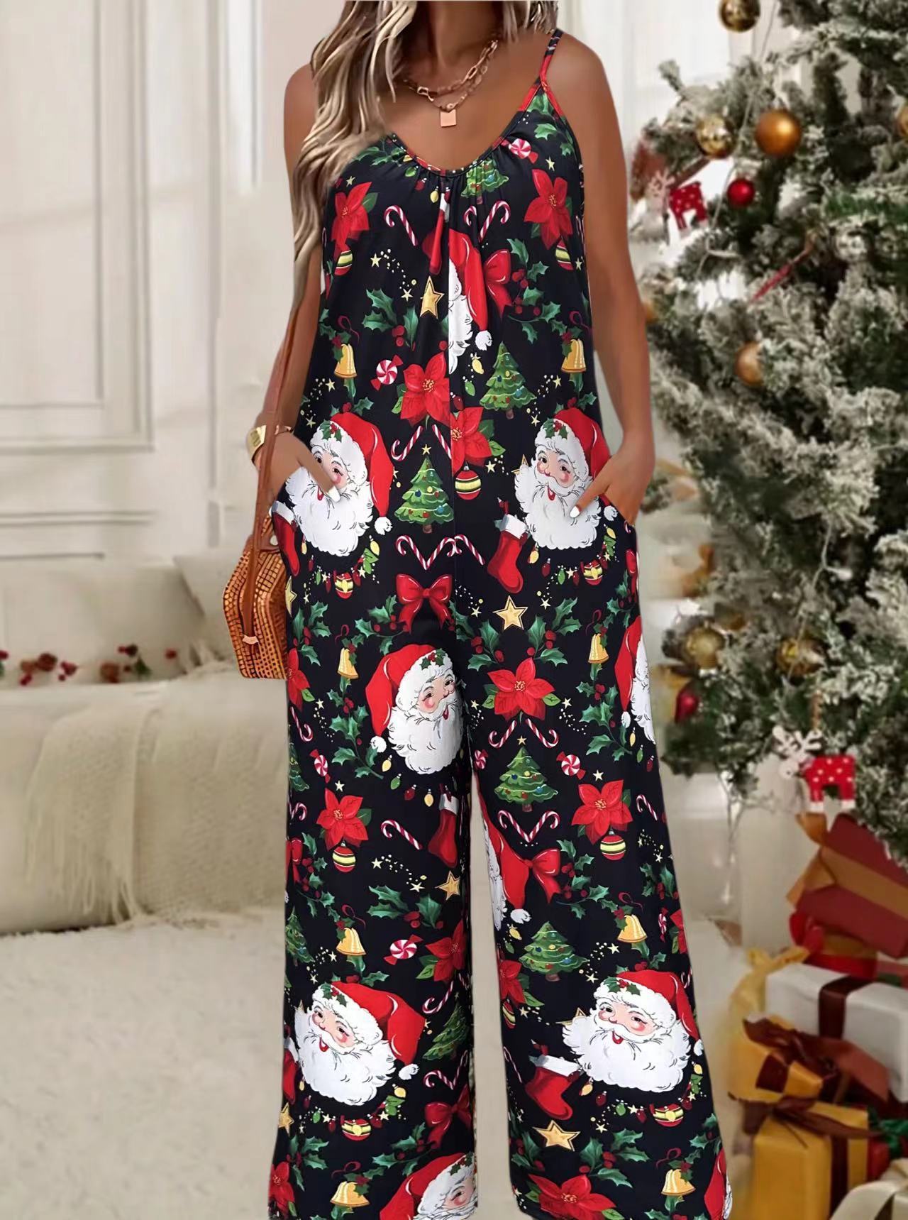 Bohemian Printed Pleated Suspender Jumpsuit