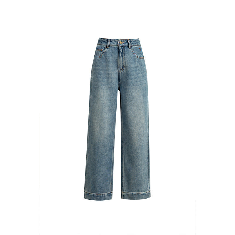 Women's Embroidered Jeans Cropped Wide-leg Pants