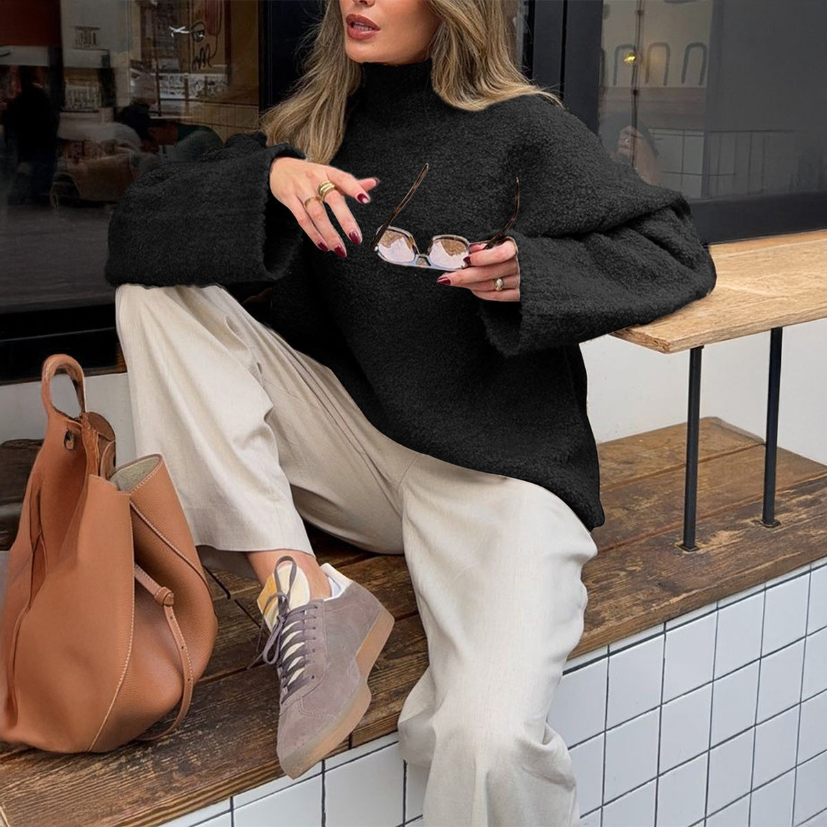 European And American Leisure Wool Long-sleeved Coat