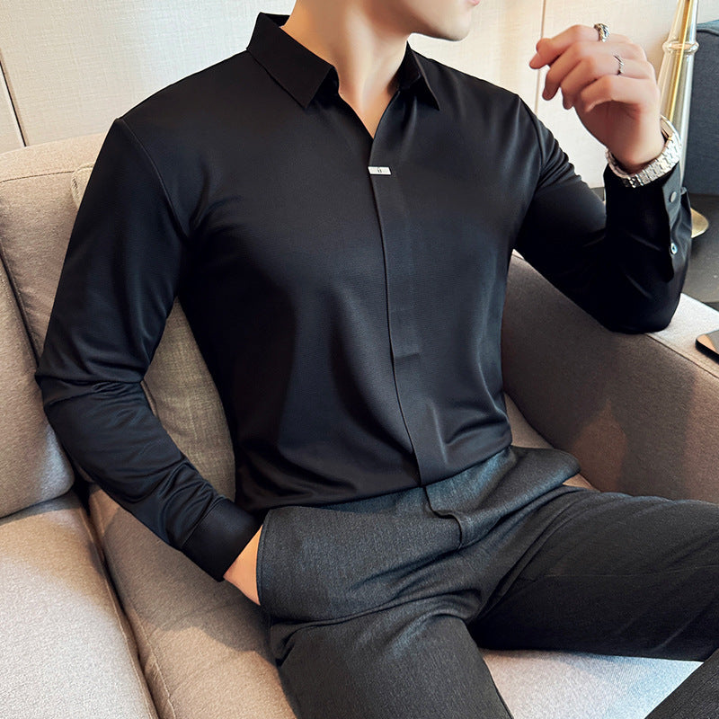 Men’s V-Neck Drape Long Sleeve Shirt